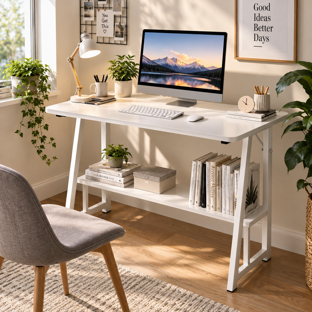 Bureau d'ordinateur avec étagère de rangement, 80 x 50 x 73 cm