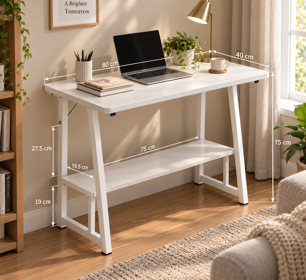 Bureau d'ordinateur avec étagère de rangement, 80 x 50 x 73 cm