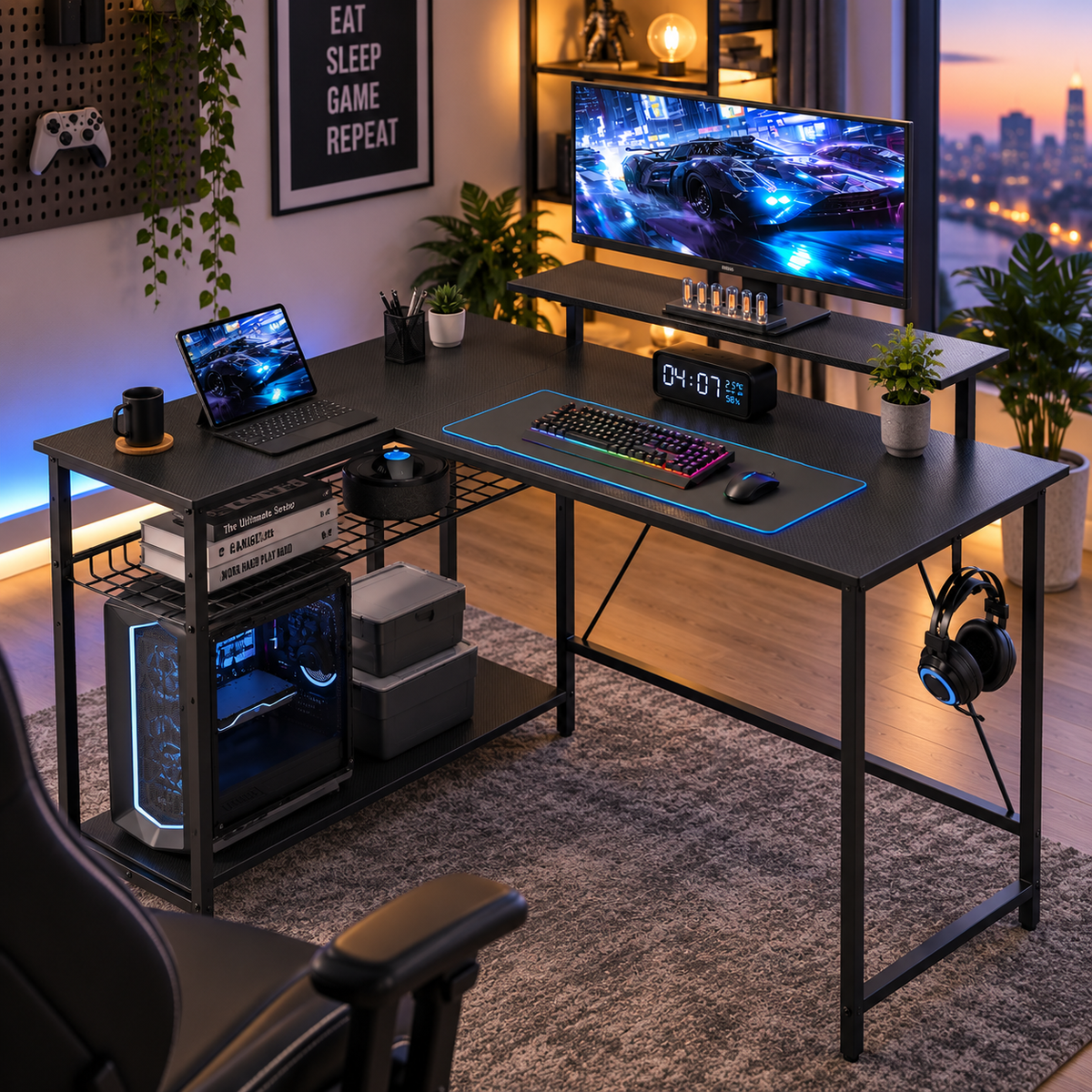 Bureau gaming réversible 114,5 x 82 cm Noir