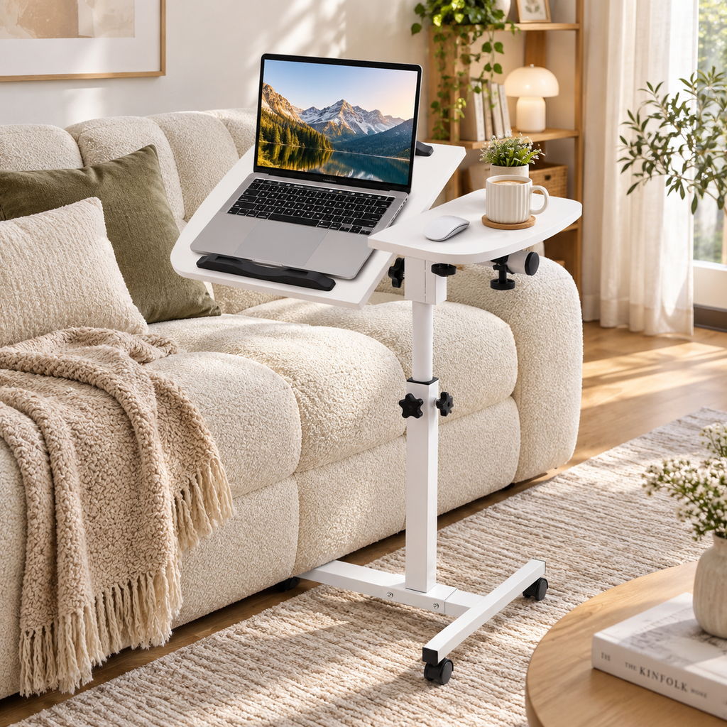 Table d'ordinateur mobile moderne en acier au carbone blanc