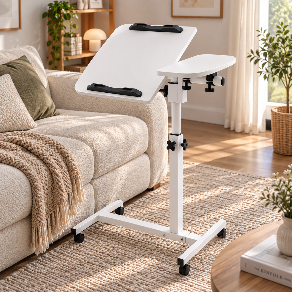 Table d'ordinateur mobile moderne en acier au carbone blanc