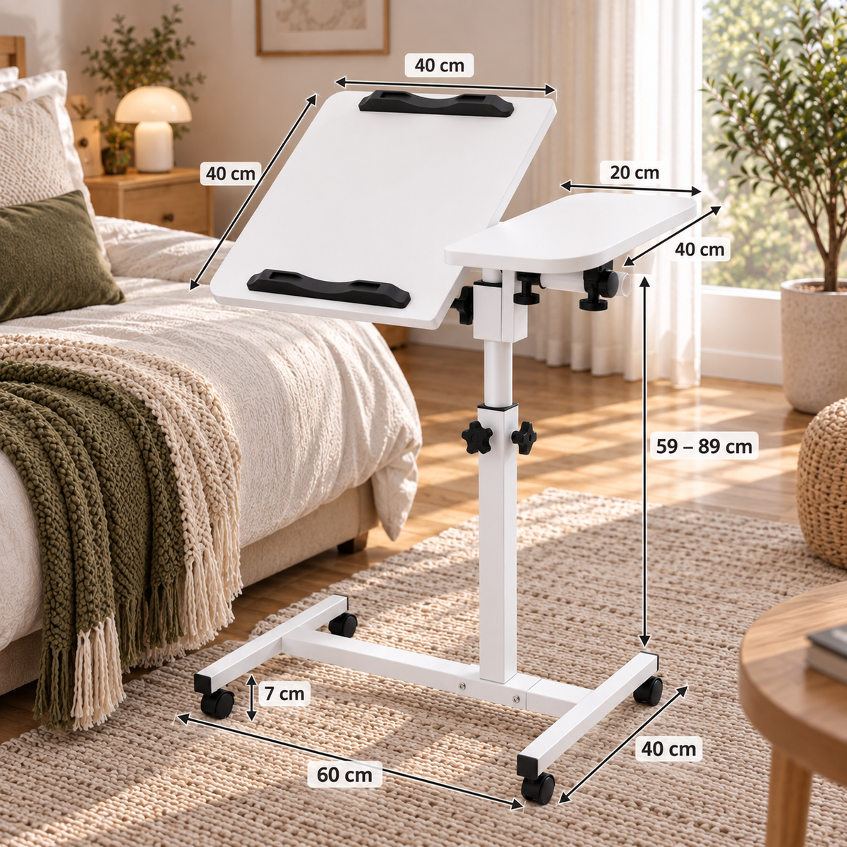 Table d'ordinateur mobile moderne en acier au carbone blanc