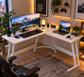 Bureau Gaming d’Angle 130x130 cm en L avec Support Écran