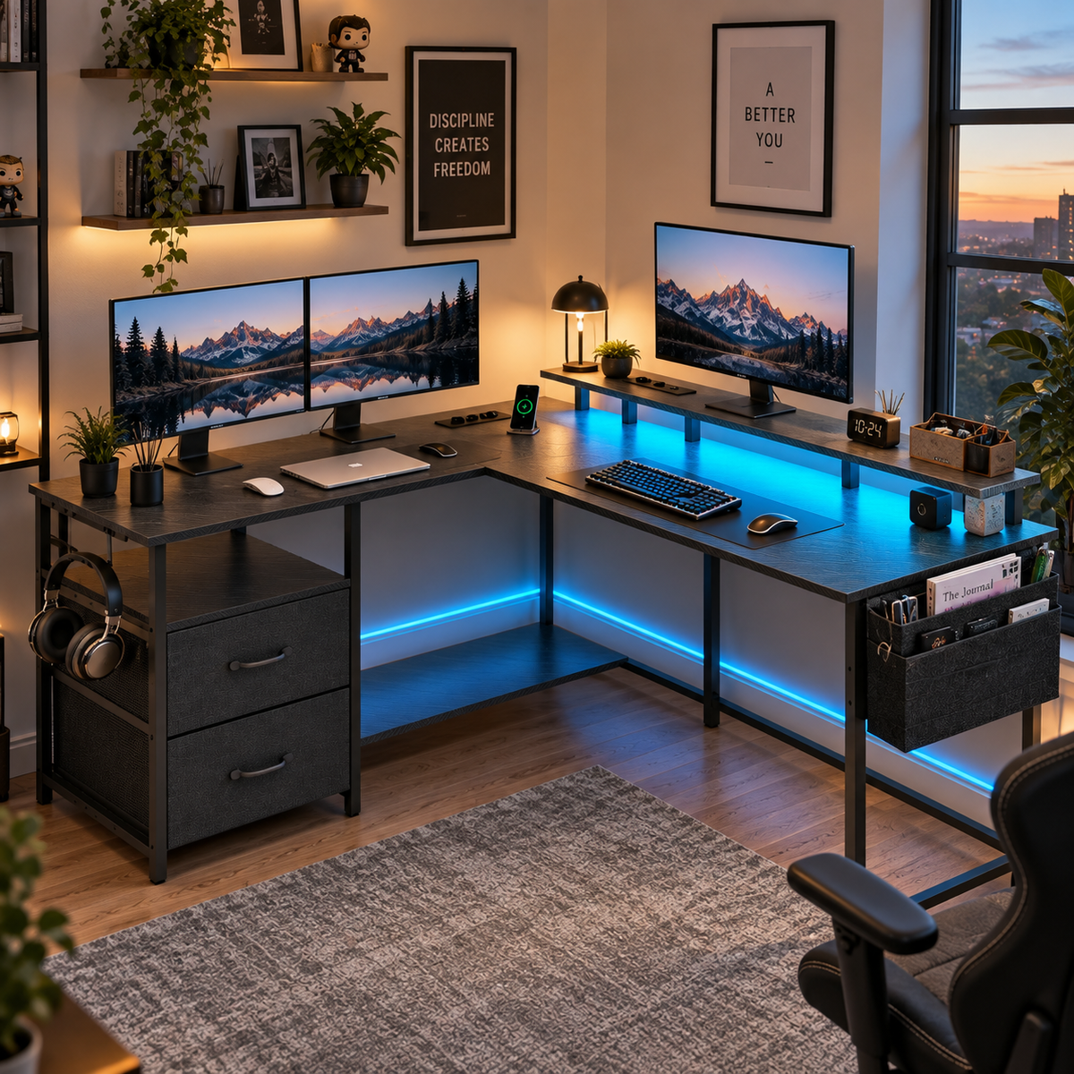 Bureau d'angle en L avec Lampes LED