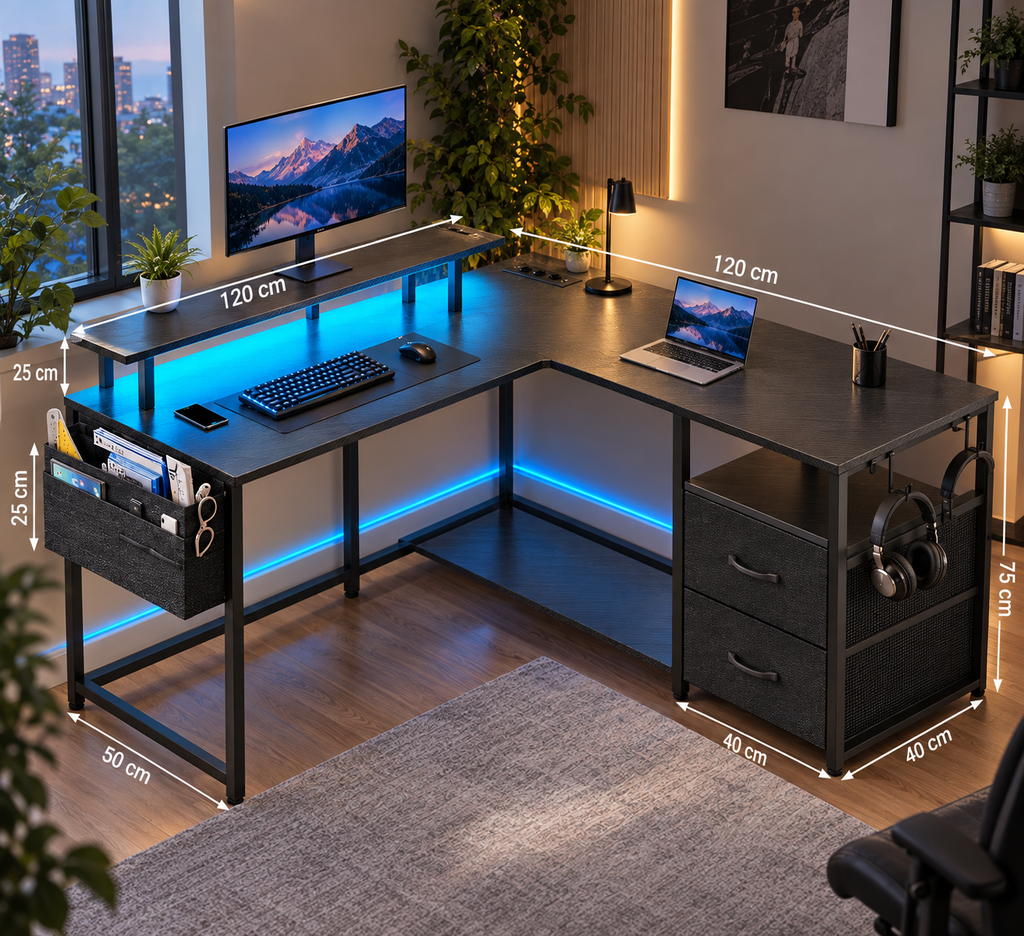 Bureau d'angle en L avec Lampes LED