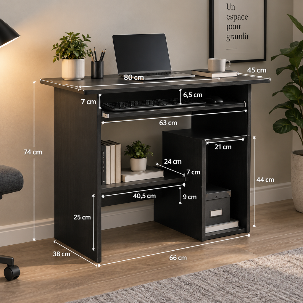 Bureau aspect chêne noir 80x45x74cm