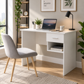 Bureau en bois d'ingénierie blanc avec étagère, 90x49,5x75 cm