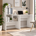Bureau blanc avec étagère, 131,5x50x106,5 cm, bois d'ingénierie Blanc