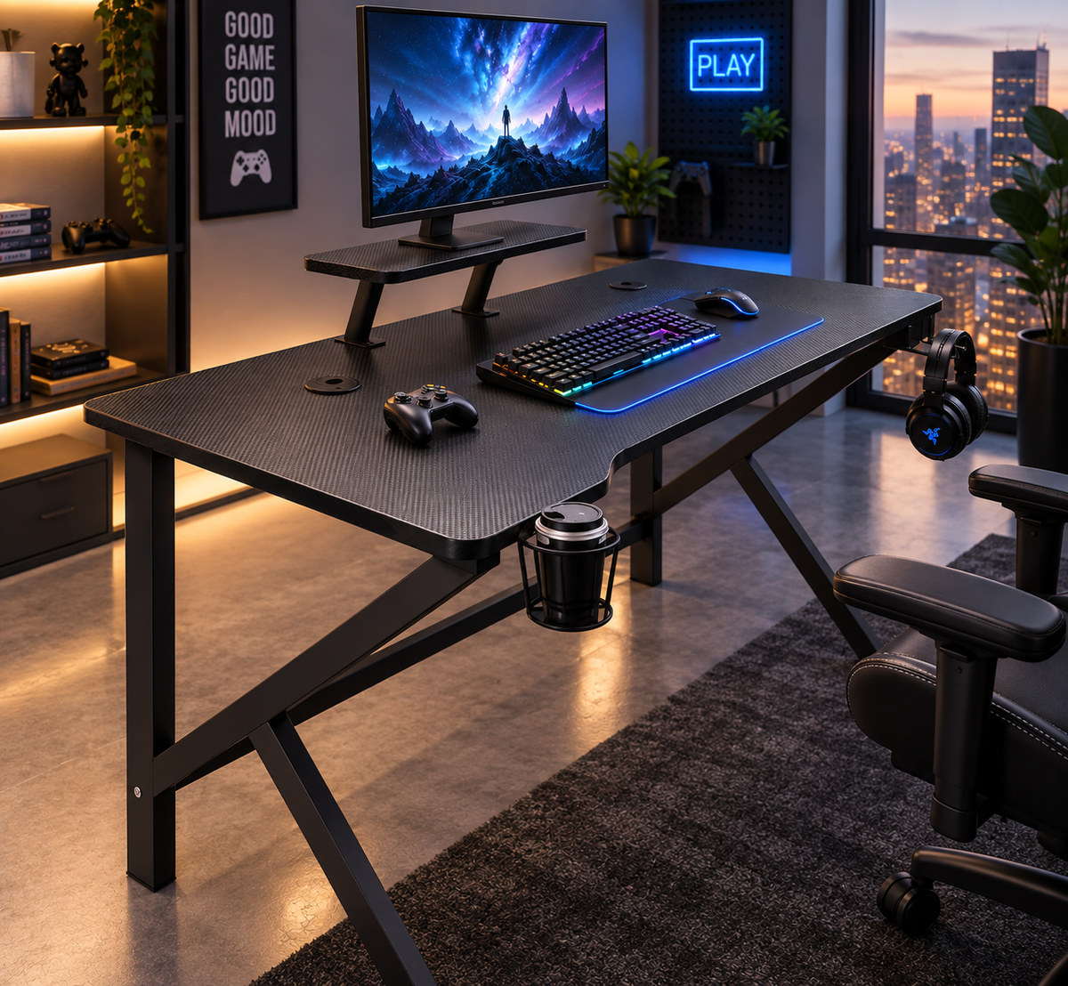 Bureau gaming ergonomique Noir