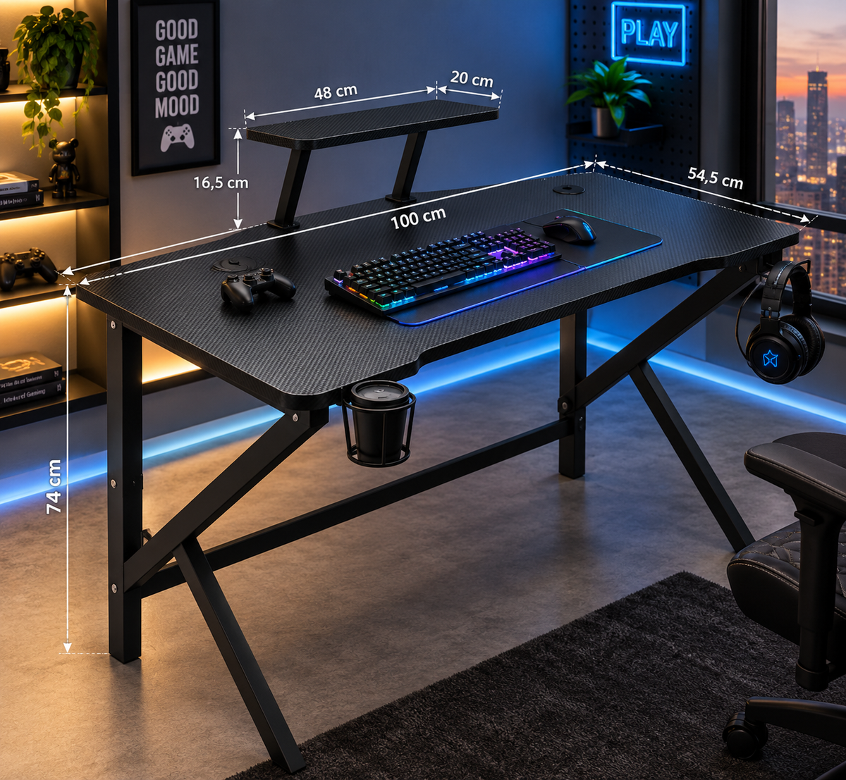 Bureau gaming ergonomique Noir