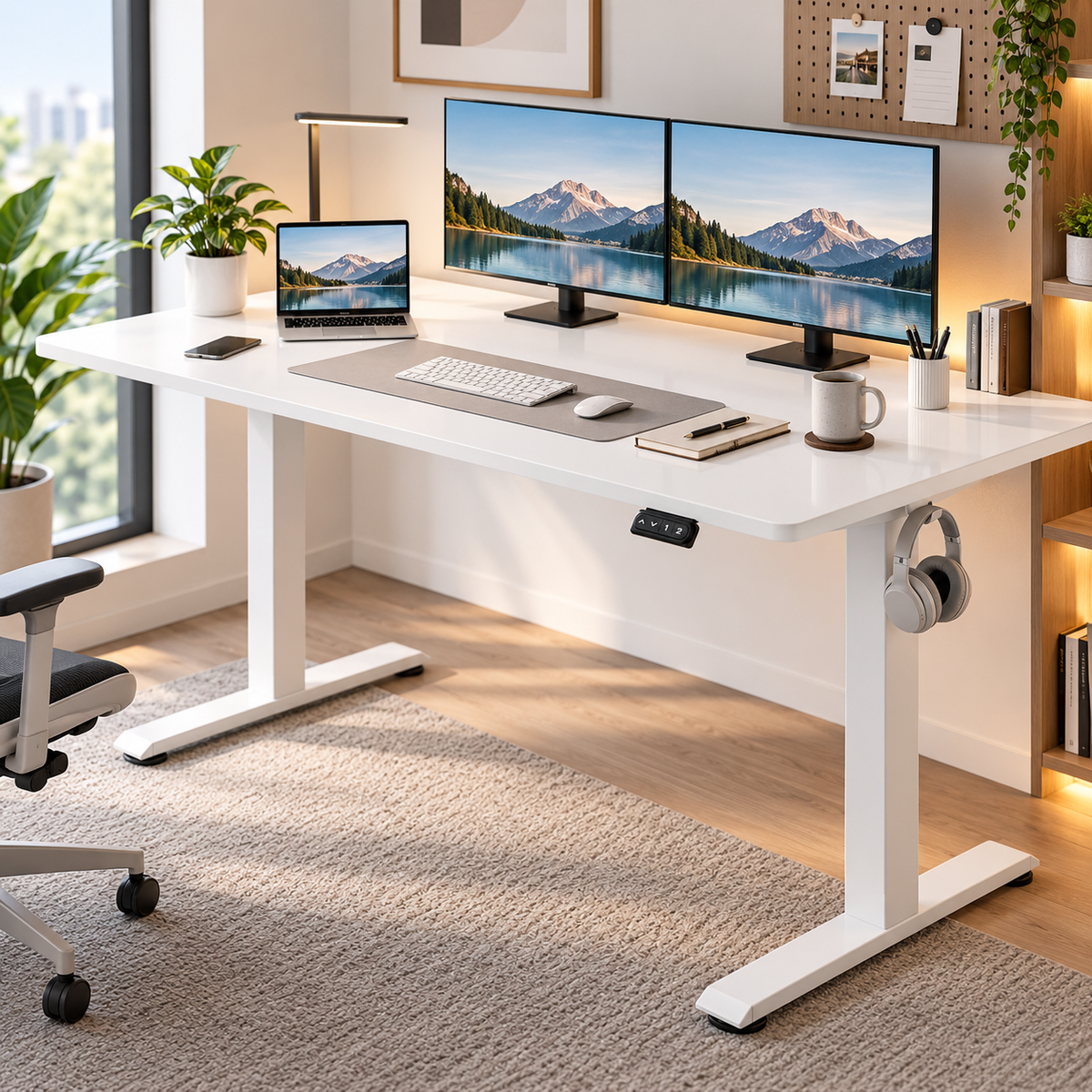 Bureau réglable en hauteur électique Blanc