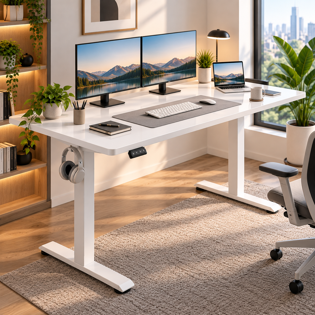 Bureau réglable en hauteur électique Blanc