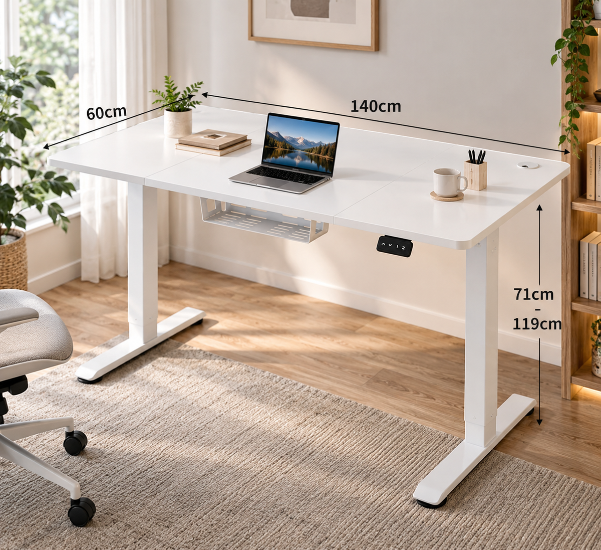 Bureau réglable en hauteur électique Blanc