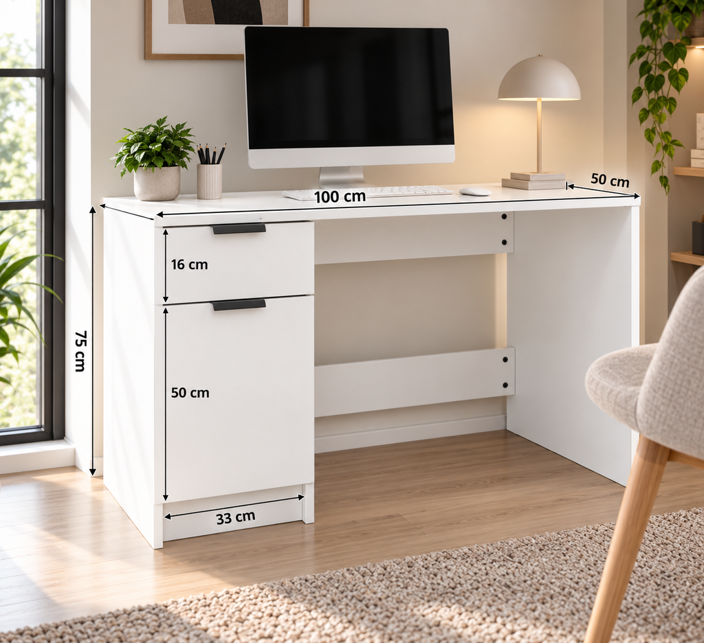 Bureau en bois blanc 100x50x75 cm