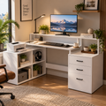 Bureau d'angle en forme de L avec prises électriques