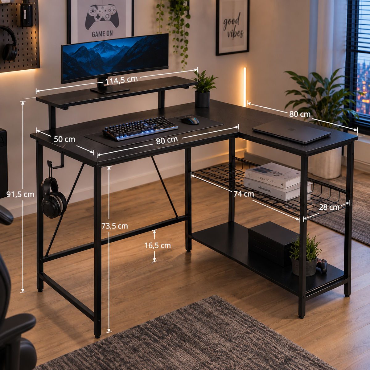 Bureau gaming réversible 114,5 x 82 cm Noir