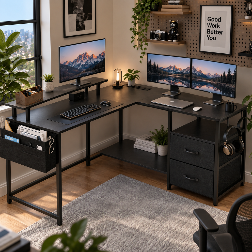 Bureau d'angle en L avec Lampes LED