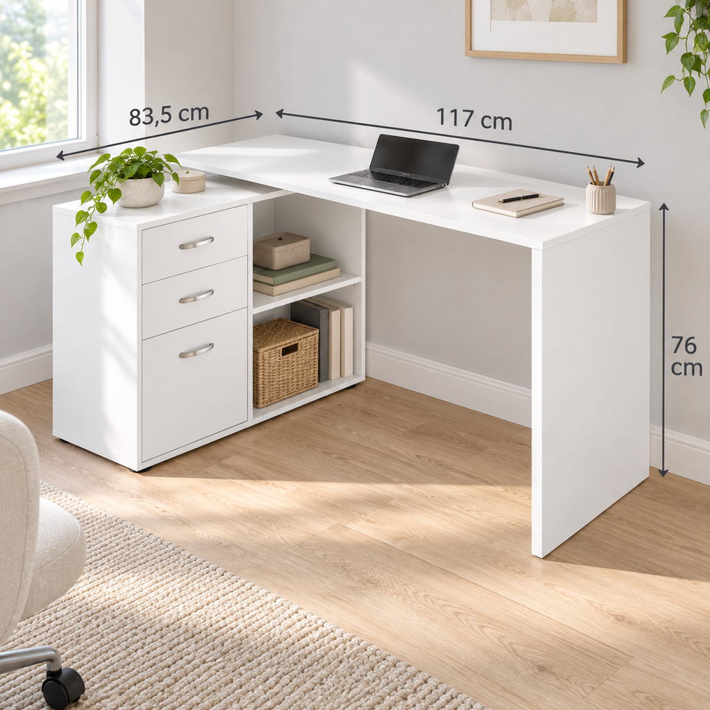 Bureau d’angle modulable blanc avec rangements