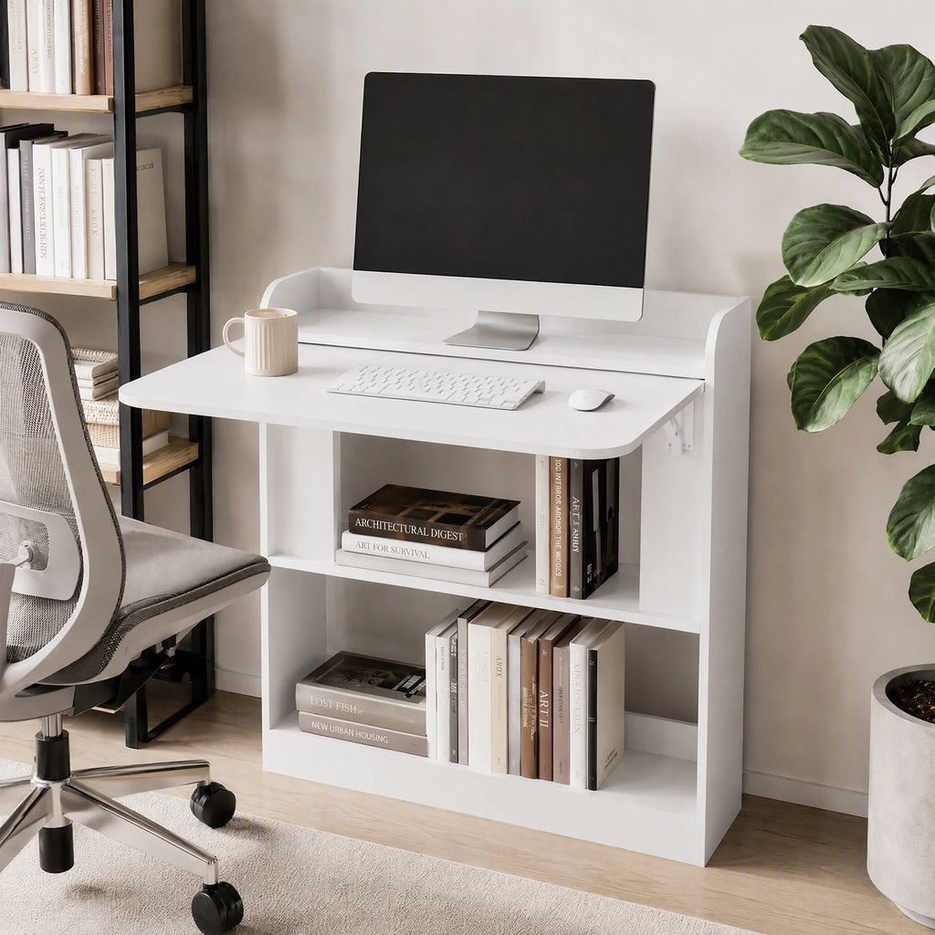 Bureau Mural Pliable Multifonction avec Rangements